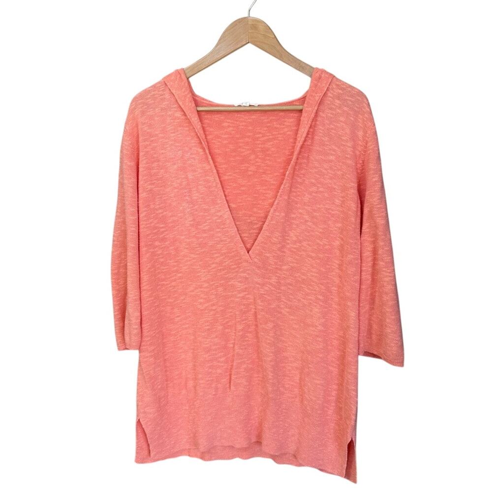 Eileen Fisher Pale Orange Linen Blend Lightweight Hoodie M Tunic MSRP $159